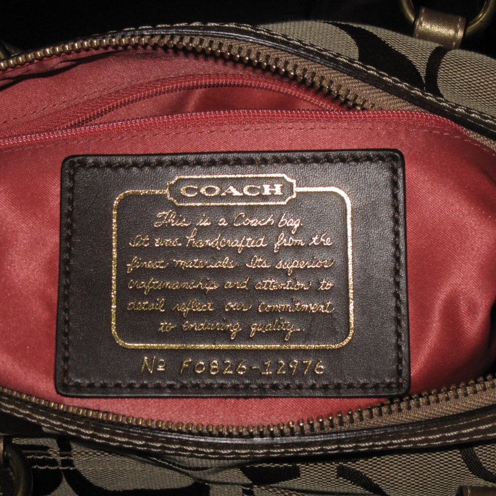 STUNNING VINTAGE PRISTINE METALLIC COACH KHAKI SIGNATURE GOLD SATCHEL HANDBAG - Picture 4 of 13